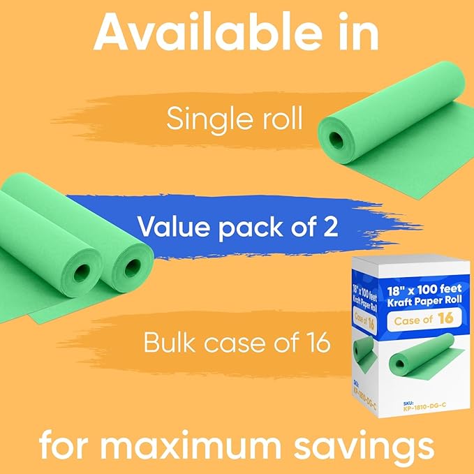 18" x 1200" (100 ft) Green Kraft Paper Roll (Value Pack of 2), 45 lbs Thickness, Made in USA Colored Kraft Paper for School, Bulletin Board - Odorless, Non-Toxic, Safe for Kids