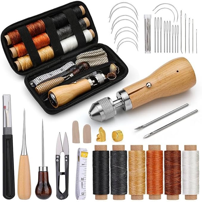 Sewing Awl Kit, Portable Tool Stitching Leather Sewing Thread, Waxed Thread Kit for DIY Leather Sewing Repair Craft (2)