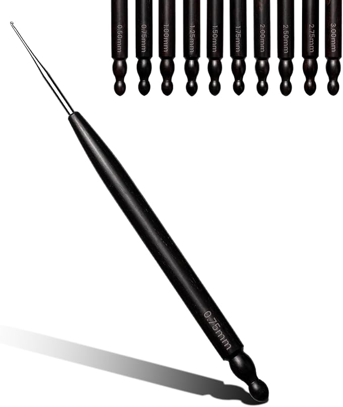 Hssugi Crochet Hooks, 0.75mm Small Crochet Hooks for Arthritic Hands with Wooden Handle, Ergonomic Lace Crochet Needles for Thread Embroidery DIY Lace
