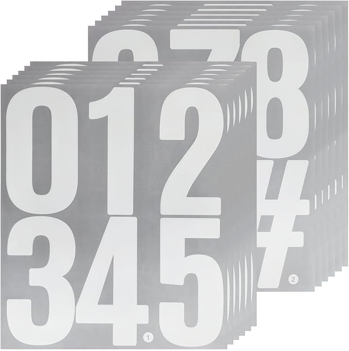 12 Sheets Large Capital Number Stickers,Waterproof & Self Adhesive Alphabet Sticker for Mailbox, Garden, Vehicles，Classroom - White