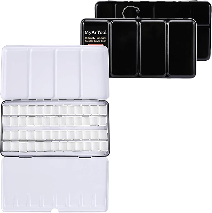 MYARTOOL Metal Tin Paint Case, Fold-Out Palette Holds 48 Half Pans, Travel Palette, Acrylic and Watercolor