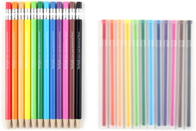 Colored Mechanical Pencil 2.6mm for Coloring and Drawing, Mechanical Colored Pencils, Mechanical Pencils with Sharpener and Case,12pcs with extra 24pcs colored leads