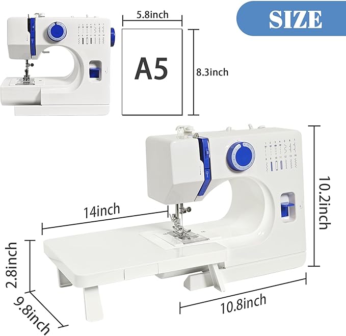 All-in-One Sewing Machine for Beginners, Easy to Use Dual Speed Control with 16 Built-in Stitches, Auto Bobbin Winder, Foot Pedal, Perfect for Sewing, Mending, Crafting for Home & Travel
