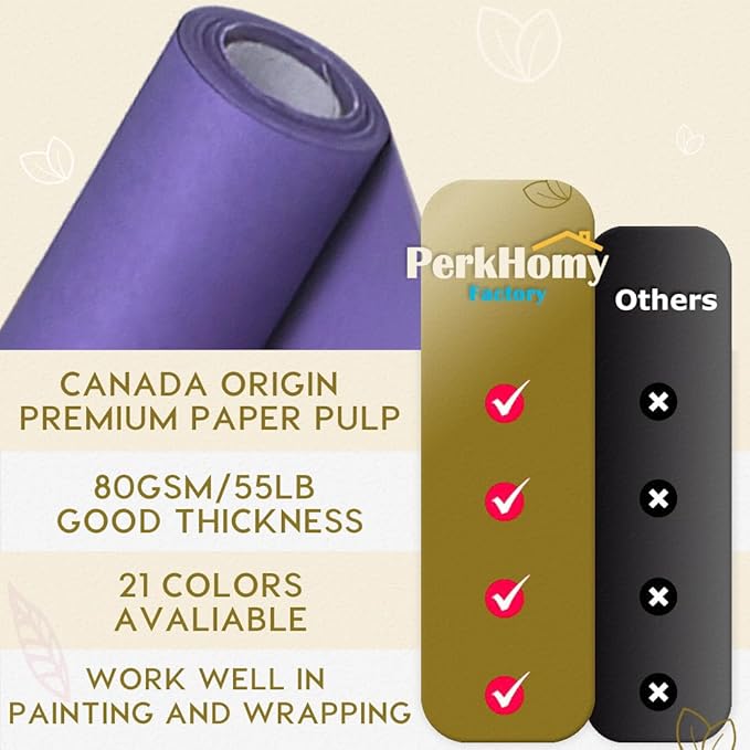 PerkHomy Purple Kraft Paper Roll 17.5" x 960" (80') for Gift Wrapping Bouquet Flower Art Painting Craft Writing Packaging Shipping 80GSM 55LB (Purple, 17.5" x 80')