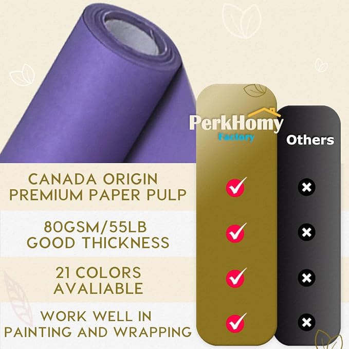 PerkHomy Purple Kraft Paper Roll 48" x 3,600" (300') for Gift Wrapping Bouquet Flower Art Painting Craft Writing Packaging Shipping 80GSM 55LB (Purple, 48" x 300')