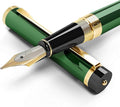Dryden Designs Fountain Pen. Medium Nib Premium Box | 6 Ink Cartridges Included (Emerald Green)