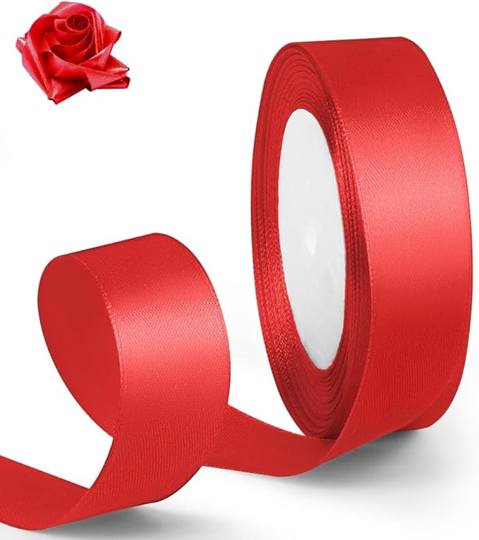 1 Inch 25 Yards Red Ribbon, Red Satin Ribbon for Gift Wrapping, Christmas Tree, Wedding, Birthday Party Decoration, Craft, Hair, Floral, Sewing