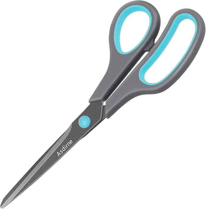 Teflon Coating Scissors, Stainless Steel Blades, Soft Grip Handle, Suitable for Households,Offices and Schools, All Purpose, Blue/Grey, 21.5 cm