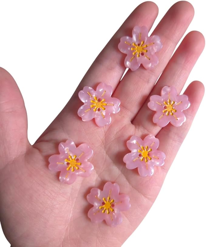 Pink Flower Shaped Buttons for Crafts,Acetate Button for Clothes,Buttons for Sewing,Button Bulk,Pack of 6