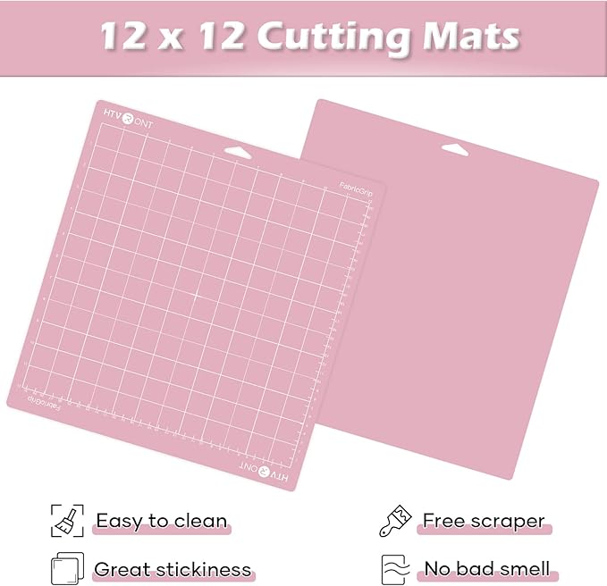 HTVRONT Fabric Grip Cutting Mats, 2 Pack Cutting Mat 12x12 Compatible with Cricut Maker 3/Maker 4/Maker/Explore 3/4/Air 2/One, Fabric Adhesive Sticky Quilting Cutting Mats Replacement Accessories