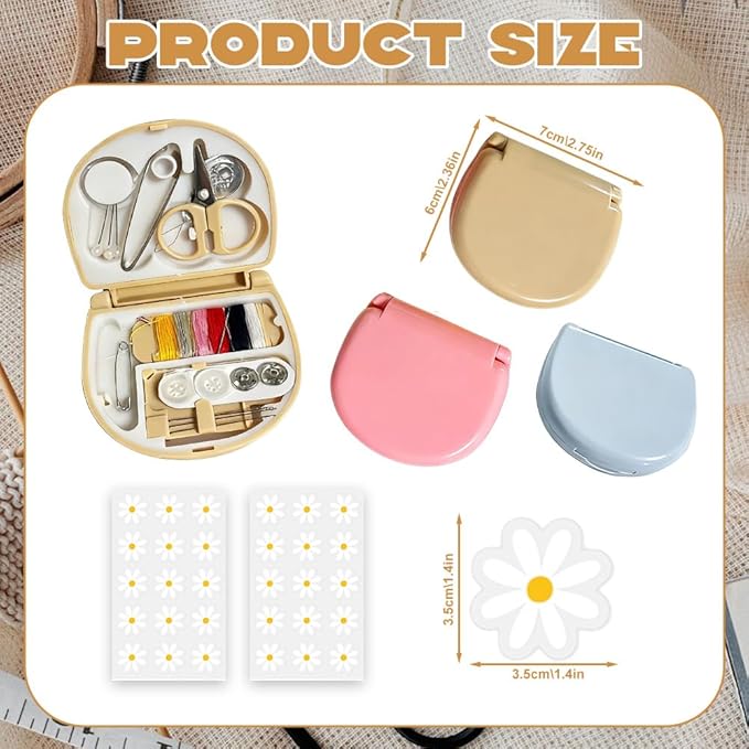 Mini Travel Sewing Kit-6Pcs Sewing Kit with Daisy Stickers Basic Portable Emergency Sewing Repair Kit in Bulk with Threads Scissors Needles for Beginner Traveler Hotel Charity Homeless