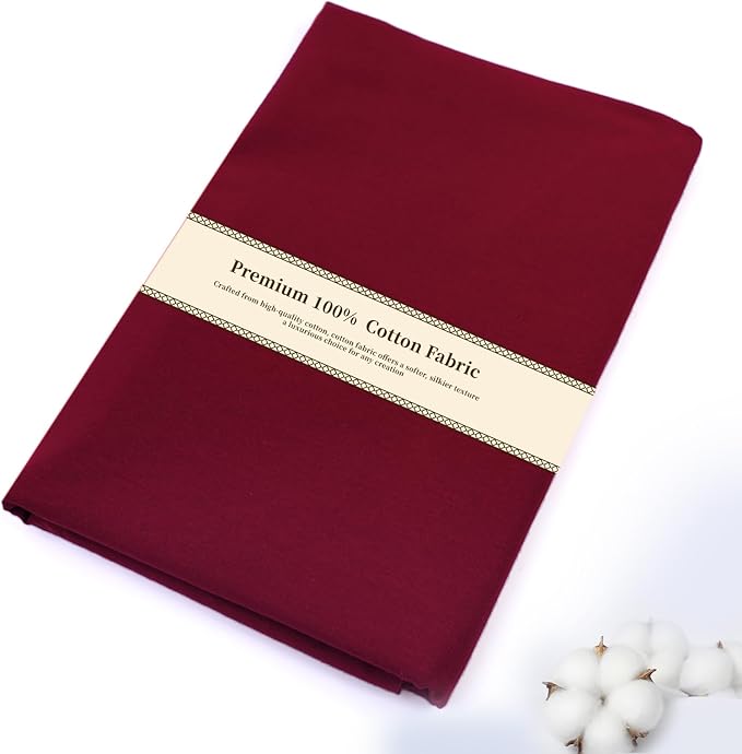 Cotton Fabric Natural Cotton Poplin Fabric by The Yard 100% Cotton, 59 Inches Wide Soft Embroidery Fabric Material for Quilting, Sewing, Crafts, Binding, Backing and Lining (Burgundy, 3 Yard)