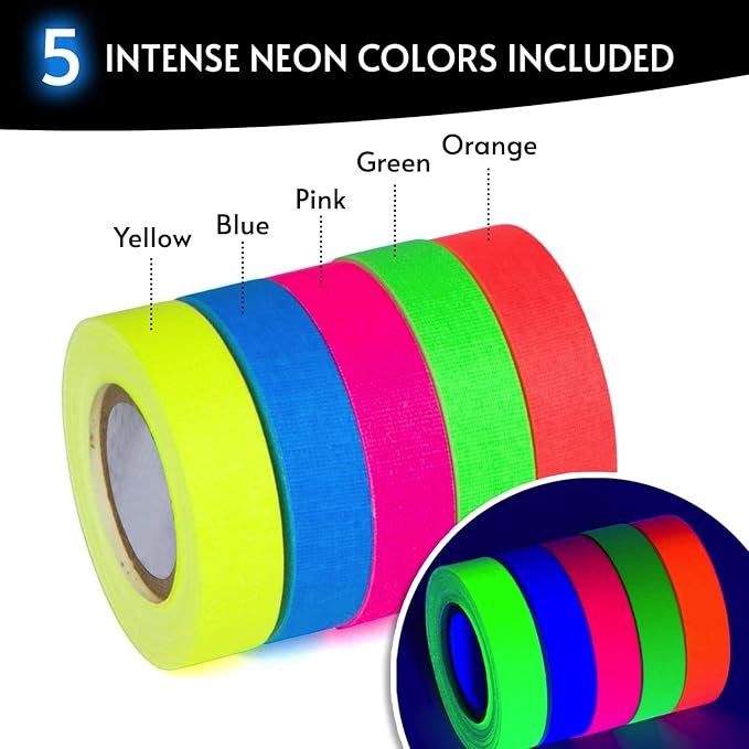 Glow King Blacklight Reactive Glow Tape | Premium UV Fluorescent Neon Party Gift for Events | Multipurpose Luminous Colored Tape for Room Decorations | Glow in The Dark Cloth Tape – 0.5 in x 18 ft
