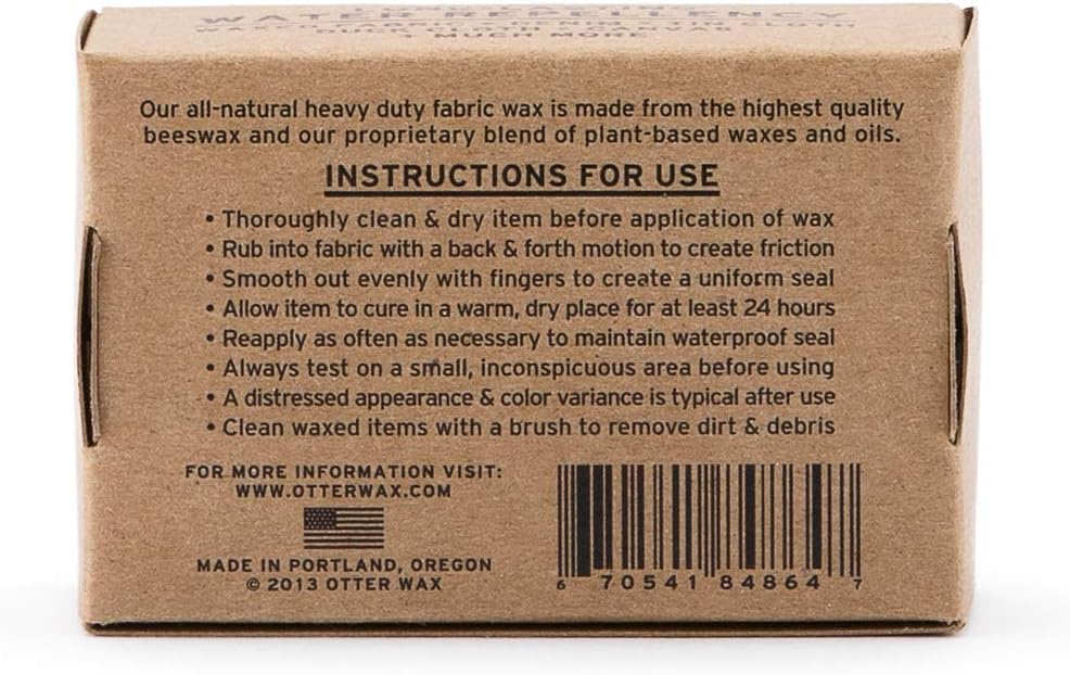 Water Repellent Fabric Wax Bar for Waxed Canvas Jackets & Bags, 2.25 oz, Otter Wax