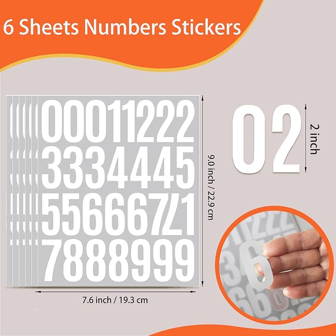 6 Sheets 2 Inch Mailbox Numbers Stickers Vinyl Decals,Self Adhesive Number Waterproof House Address Numbers for Outside Mailbox,Signs,Window,DIY Crafts Making,Door,Car,Home,Business(White)