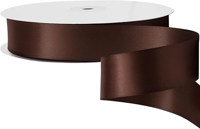 LIUYAXI Brown Double Faced Satin Ribbon, 1" X Continuous 25 Yards, Ribbons Perfect for Gift Wrapping Wedding Bouquet Decor DIY Craft Bow Making & Other Projects