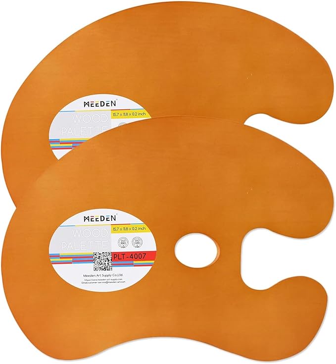 MEEDEN 2 Pack Wood Paint Palette Oil Finished, Acrylic Paint Palette 15.7"x11.8", Oil Paint Palette, Painting Palette, Art Palette, Artist Palette with Ergonomic Large Thumb Hole, Oval Shape