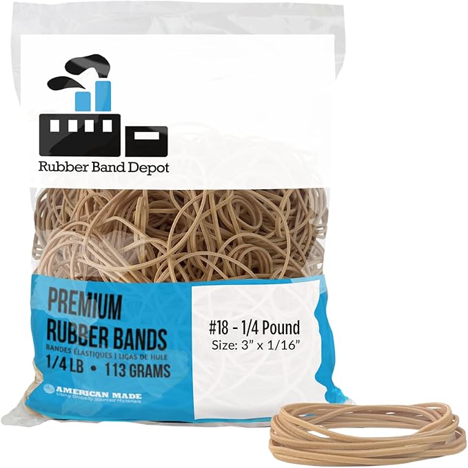 3''x1/16'', Size #18, Approximately 450 Rubber Bands Per Bag, All Purpose Rubber Bands, Rubber Band Measurements: 3''x1/16'' - 1/4 Pound Bag, Beige