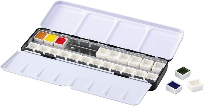 Watercolor Palettes - Empty Half Pan Boxes and Palette for Artists, Watercolor Painting, Students, Color Theory, & More! - 24 Half Pans