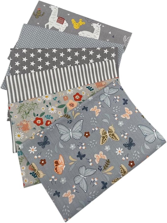 6Pcs Cotton Fabric Squares 20x20 Inch (50x50cm) Pre-Cut Quilt Squares Sheets Patterns Craft Cotton Fabric Bundle for Sewing Quilting Patchwork Crafting Home Décor Handwork (Grey)