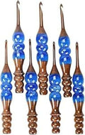 Wooden Crochet Hooks Set for Arthritic Hands | Ergonomic Soft Grip - Resin Mix Indian Rosewood Crochet Hook Set for Crocheting & Knitting (Blue, Set of 7)