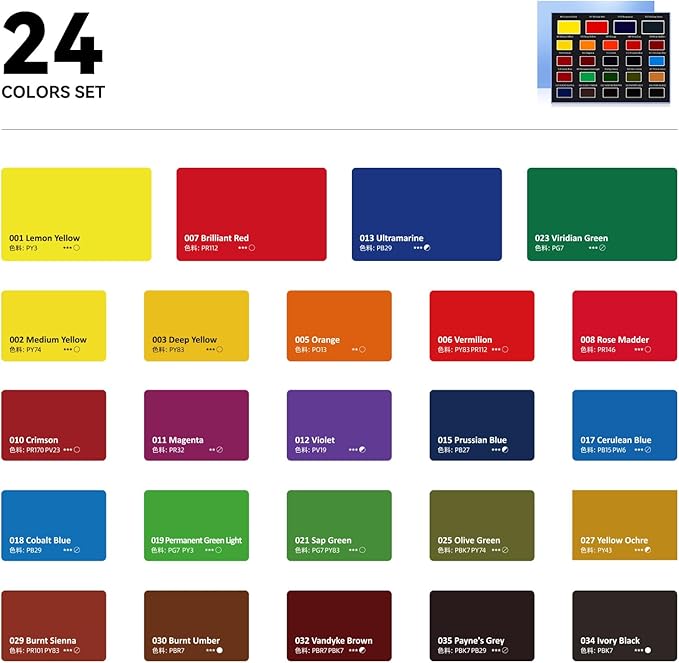 Watercolor Paint Set, 24 Colors Full-Pan Solid Watercolors with 4 Oversized Primary Colors, Highly Pigmented, Removable & Refillable Pans, Ideal for Beginners, Artists & All Skill Levels