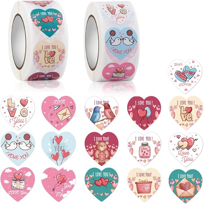 1000pcs Valentine’s Day Heart Roll Sticker 1inch i Love You Stickers for Packing Cards Candy Bags Seals Envelope Party Decoration Supplies