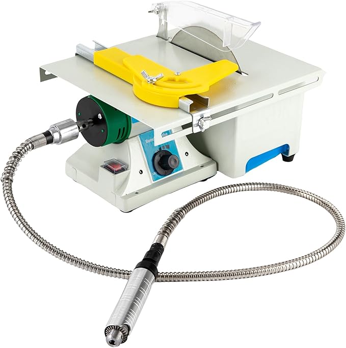 5-in-1 Mini Table Saw Jewelry Making Polisher w/Flex Shaft, 750W Multifunctional Bench Grinder Sander Buffing Machine Metal Dental Polishing Woodworking Tool - 10,000Rpm for Metal, Wood, DIY Crafts
