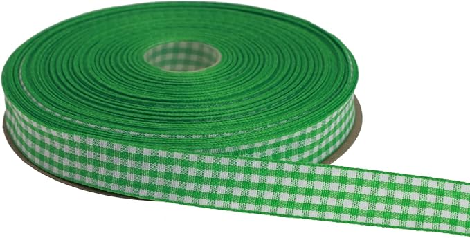 Gingham Ribbon 50 Yard Each Roll 100% Polyester Woven Edge (5/8" x 50 Yards, Green)