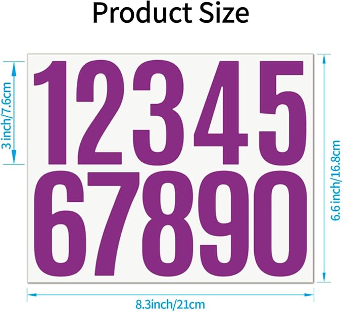 10 Sheets Vinyl Mailbox Number Stickers - Self-Adhesive Address Labels for Cars, House Doors, Windows & Metal Mailboxes (Purple, 3 inch)