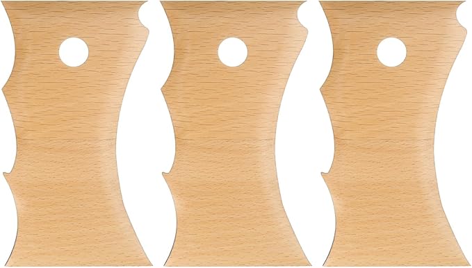 HARFINGTON 2pcs Pottery Ribs Trimming Tools Pottery Profile Rib Wooden Foot Shaper Big Wave Pattern Design Texture Rib Beech Wood for Carving Ceramics Clay