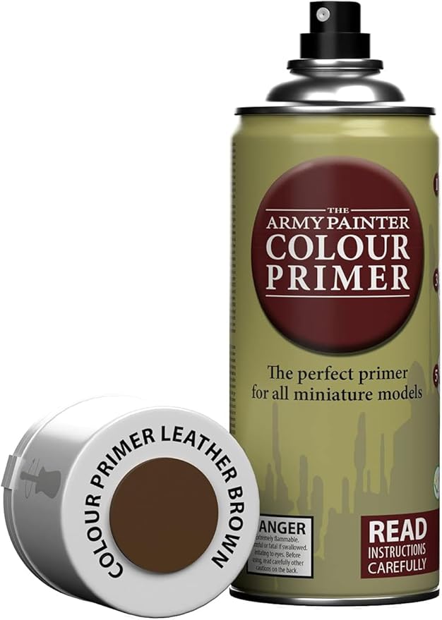 The Army Painter Color Primer, Leather Brown, 400ml, 13.5oz - Acrylic Spray Undercoat for Miniature Painting