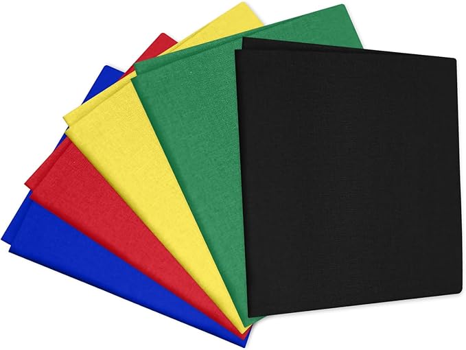 18 * 21inch Cotton Fabric Premium,11 Options Solids, 10PCS Solid Precut Fabric Pure Quilting Fat Quarter Bundles Patchwork for Sewing DIY Craft (Black+Green+Red+Yellow+Blue)