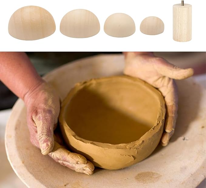 Wooden Pottery Clay Molds Set, Pottery Tools with Handle for Ceramic Top Forms DIY Bowls Plate Dish Slump Press Art Making, Small (3.5'' 4.5'' 5.5'' 6.5'')