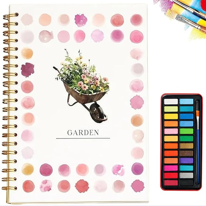 Water Color Workbook, Beginner-Friendly Watercolor Workbook, Watercolor Books, Nature Scenes Paint Set Art Crafts, with 12/24 Colors Paint Set with Paint Brush (B,24 Colors)