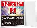 ESRICH Canvas for Painting, 2 Pack Square Canvas Boards for Painting 12x12 100% Cotton Primed Acid Free Blank Canvas Panels for Oil Paint, Watercolor, Acrylic Paint, Gouache and Tempera.