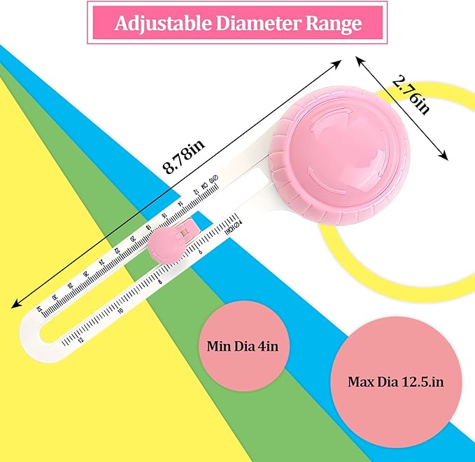 Circle Paper Cutters，Adjustable Rotary Circle Cutter，Circular Cardboard Circle Cutter with 3 Replaceable Blades, Trimmer Scrapbooking Tools，DIY Craft Cutting Tools Pink
