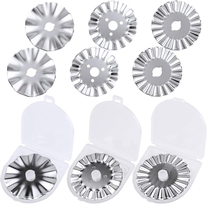 Mesee 9Pcs 45mm Pinking Rotary Cutter Blades 3 Types Wave Rotary Blade Set Decorative Edge Blades Replacement Refill Quilting Cutting Tool Accessories for Sewing Fabric Leather Paper Arts Crafts