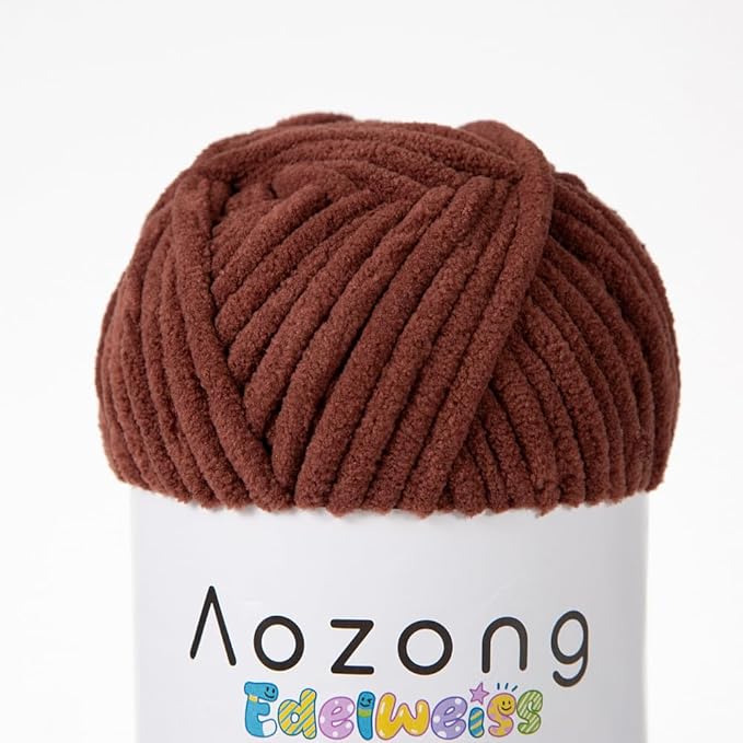 Super Soft and No Shedding Chunky Chenille Yarn for Crocheting and Knitting -Easy to Crochet with-Super Bulky #6, 3Pack of 3.5oz/82yds -Chunky Plush Yarn for Hand Craft Blanket Amigurumi Coffee Color