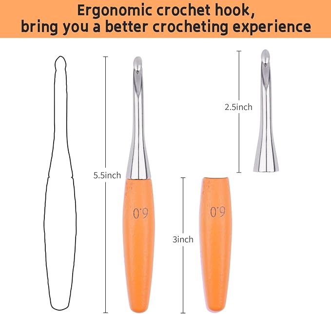 Crochet Hooks 6mm Crochet Hook Soft Lightweight Wood Ergonomic Handle and Stainless Steel Crochet Needles Tip (6 mm-J)