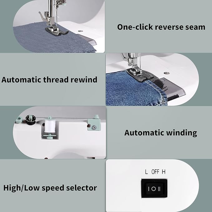 Mini Sewing Machine for Beginners, 12 Built-In Stitches, 2 Speed, Basic Sewing Kit Included，Multifunctional Portable Sewing with Foot Pedal, Light, Perfect for Home Use