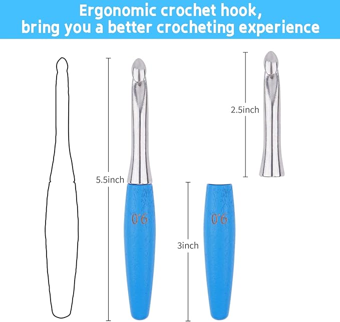 Crochet Hooks 9mm Crochet Hook Soft Lightweight Wood Ergonomic Handle and Stainless Steel Crochet Needles Tip (9 mm-M)