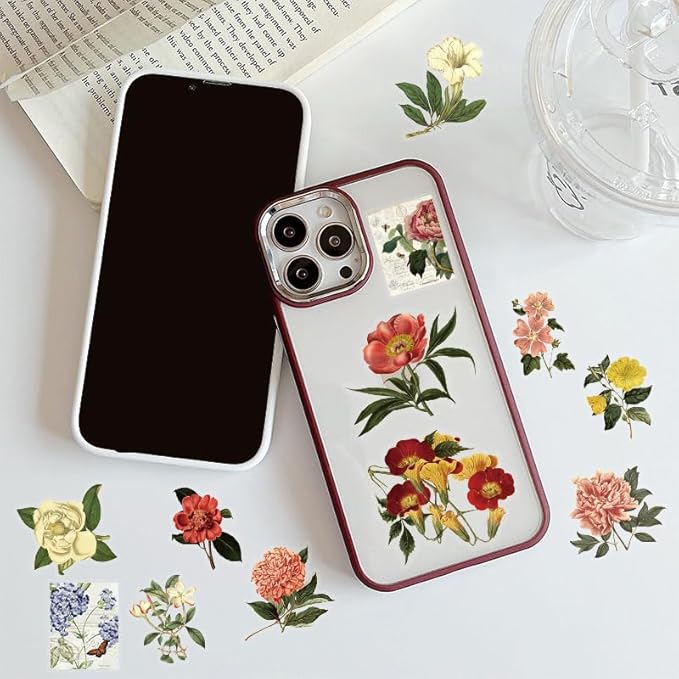 50-Piece Clear Vintage Cottagecore Aesthetic Floral & Plant Scrapbook Stickers - Waterproof Retro Botanical, Wildflower, Postcard Flower Decals for Journals, Art Crafts, Card Decoration