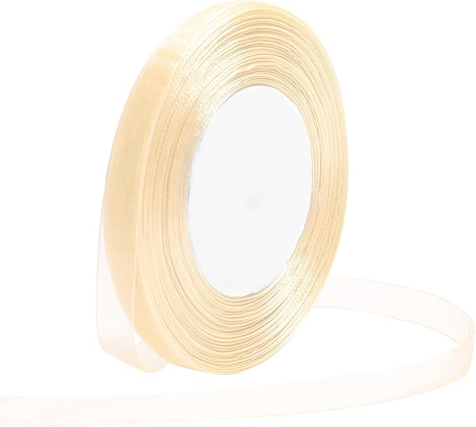 Ivory Ribbon for Gift Wrapping 3/8 inch Sheer Organza Ribbon for Flower Bouquet Tulle Chiffon Ribbons for Wedding Invitations Christmas Halloween Decorations Crafts 50 Yards