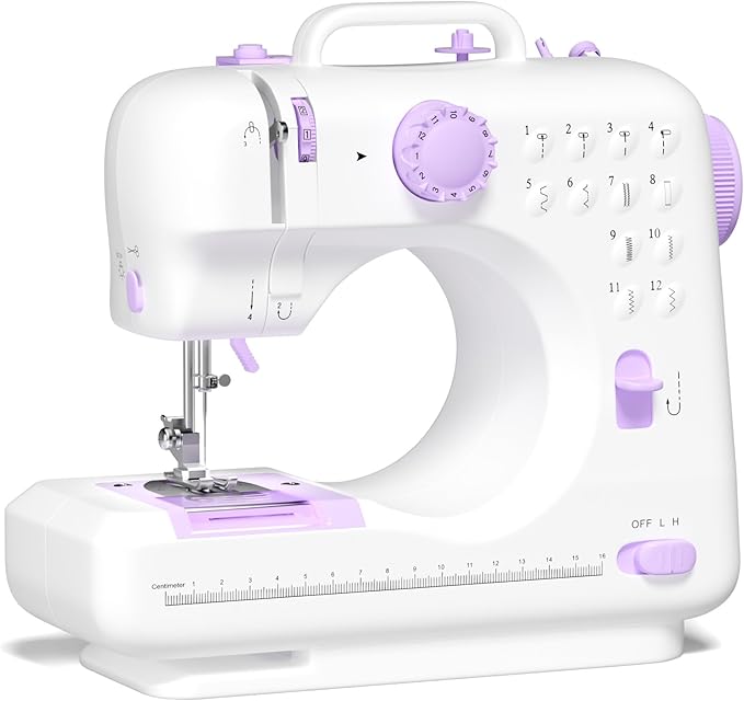 Beginner Sewing Machine, 12 Built-in Stitches with Foot Pedal, 2-Speed Control, Portable Mini Sewing Machine for Home Travel Use & Sewing Enthusiasts (purple)