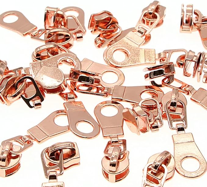 #5 Rose Gold Metallic Nylon Coil Zipper by The Yard, Bulk 10 Yards White Tape with 25PCS Rose Gold Zippers Pulls for Sewing, Bags, Purses YIGUANXIN