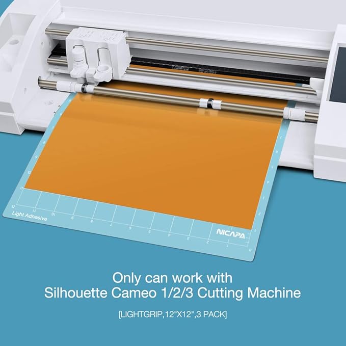 Nicapa Cutting Mat for Silhouette Cameo 3/2/1 (Light-Grip,12x12 inch 3pack) Adhesive&Sticky Non-Slip Flexible Square Gridded Blue Cut Mats Replacement Accessories Set Matts Vinyl Craft Sewing