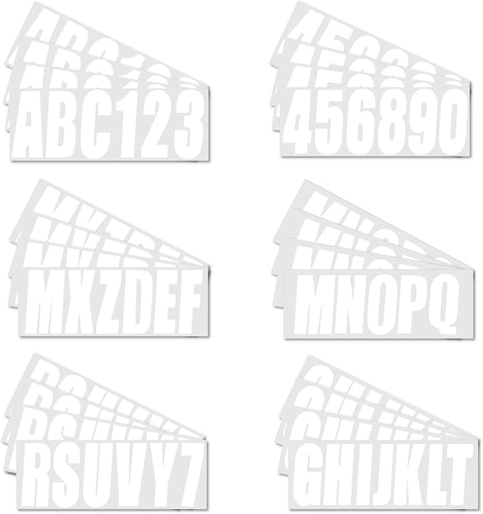 4 Sets of 3" White Marine Boat Sticker Decals A-Z Letters & 0-9 Numbers for Yachts & Personal Watercraft Waterproof Anti-Scratch