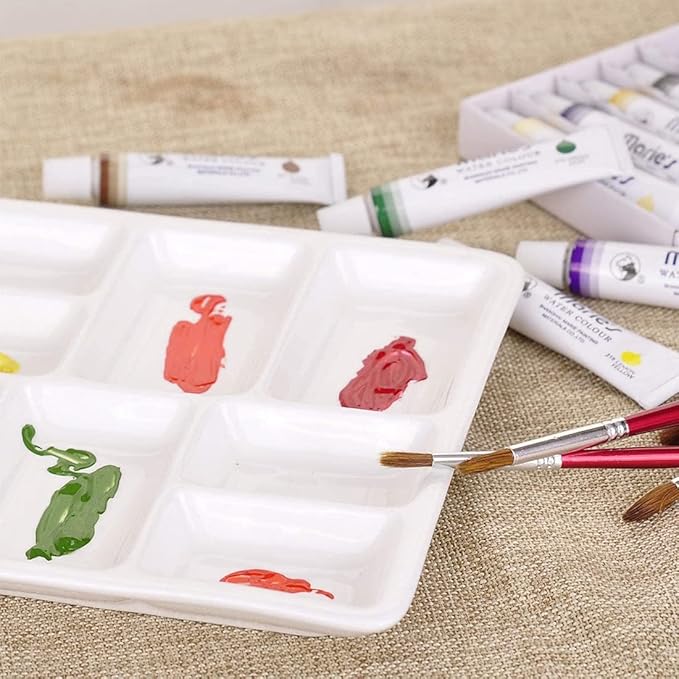 8 Inch Porcelain Watercolor Palette 8 Wells Ceramic Artist Paint Palette Mixing Ceramic Watercolor Palette, Mixing Tray for Watercolor Gouache Acrylic Oil Painting