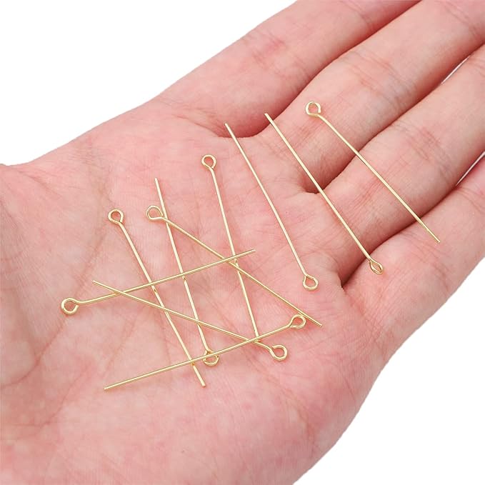 14K Gold Plated Open Eye Pins Non Tarnish 40mm 150pcs for Jewelry Making Findings